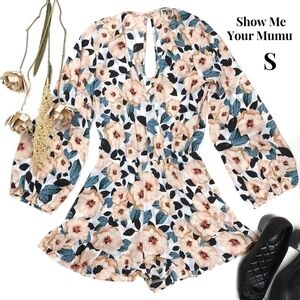 New Show Me Your Mumu Green Pink Floral Romper Sz S